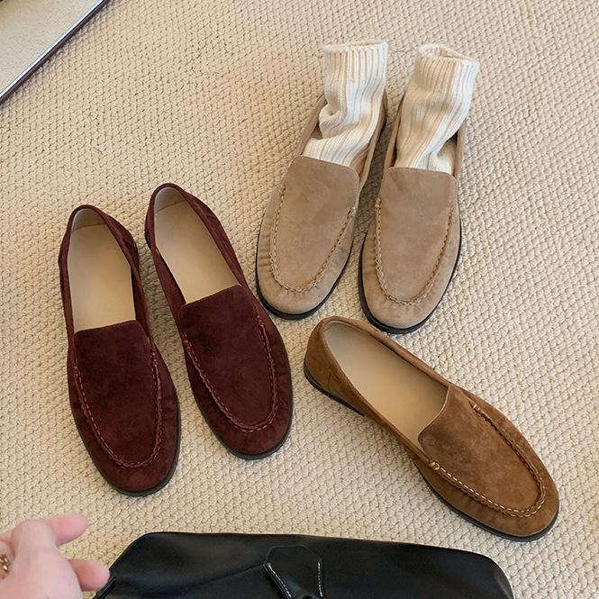 Super soft lambskin loafers women's genuine leather retro not tired feet soft sole flat sole single shoes one pedal lazy small leather shoes