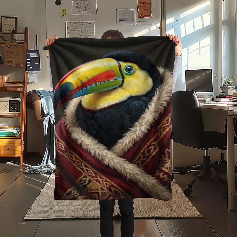 1 Stück Saisonale Tukana-Kunstdruck Flanelldecke, Hohe Qualität, Bequem für alle Jahreszeiten, Heimdekoration, Wärme und Komfort