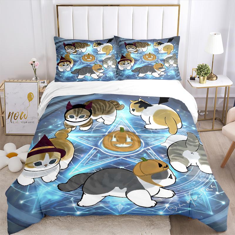 3pcs Halloween Spellbound Cats Quilt Cover Set - Soft and Cozy Bedroom, Guest Room and Dorm Decorative Bedding