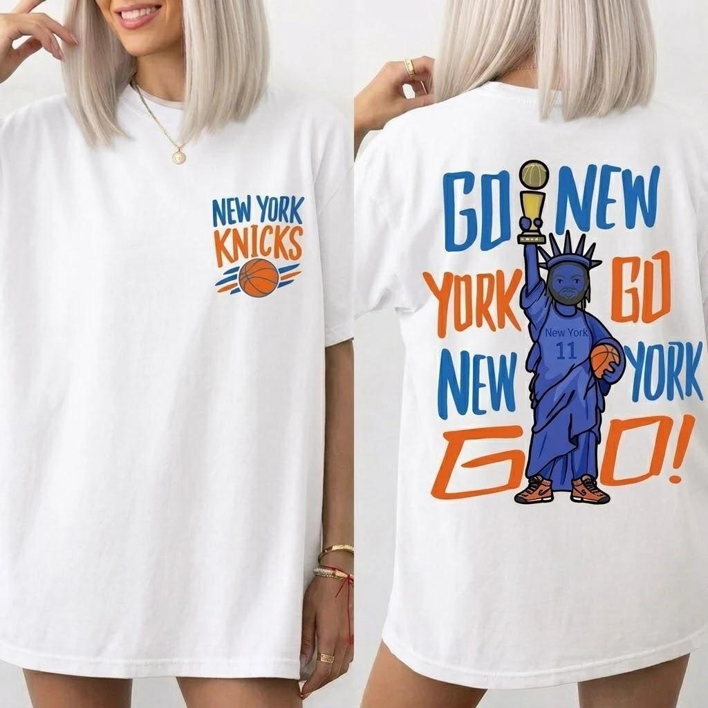2026 Maglietta Stampata Grafica Campione New York Knicks Divertente Uomo Donna Estate Nuova Maglietta Cotone Streetwear Moda Y2K Girocollo Manica Corta Ampia Casual Top