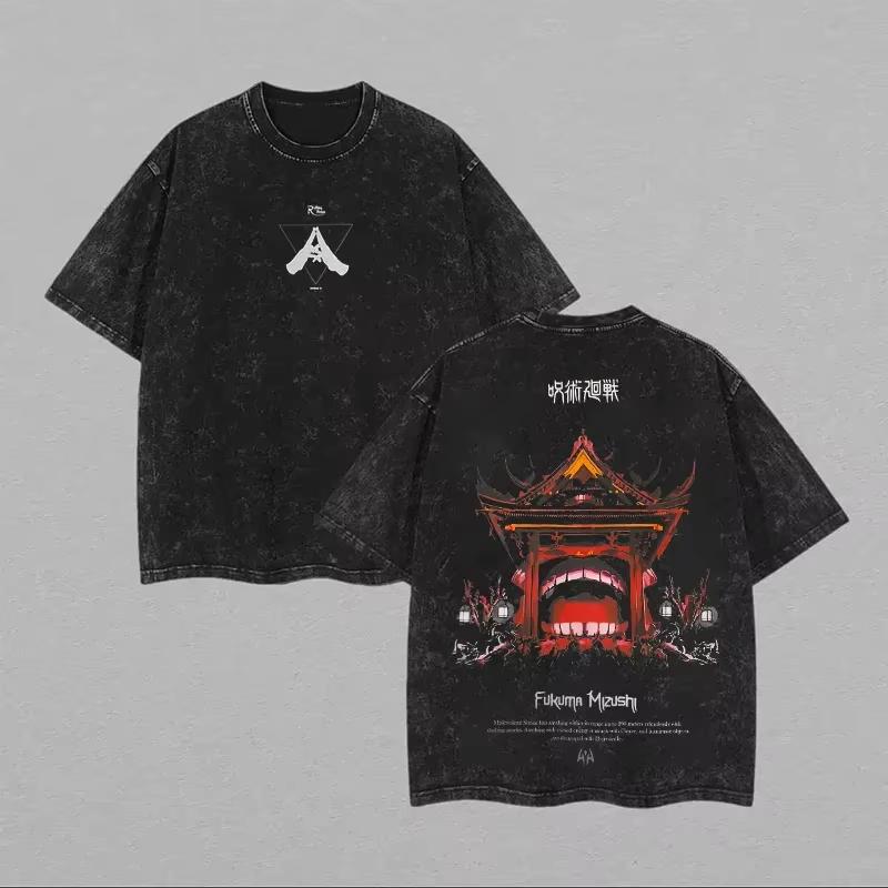 Jujutsu Kaisen Sukuna Domain Expansion Printed Tshirt Mens and Womens Washed Tshirt High Quality Vintage Cotton Tshirt L