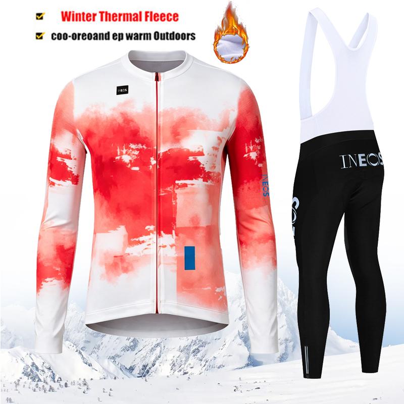 2027 Winter Rvouei Cycling Clothing Men Thermal Fleece Bicycling Clothing Set Outdoor MTB Bike Bib Pants Ropa Maillot Ciclismo