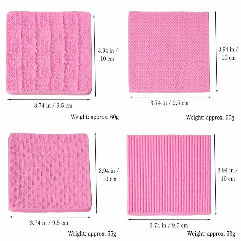 4PCS Silicone Fondant Impression Mat Knitted Texture Knitting Texture Mold Cupcake Decorating