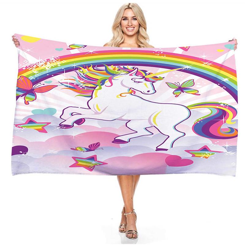 Cartoon Rainbow Color Unicorn Series Beach Towel 3D Digital Printing Outdoor Portable Bath Towel Quick-drying Cute Girls Towels