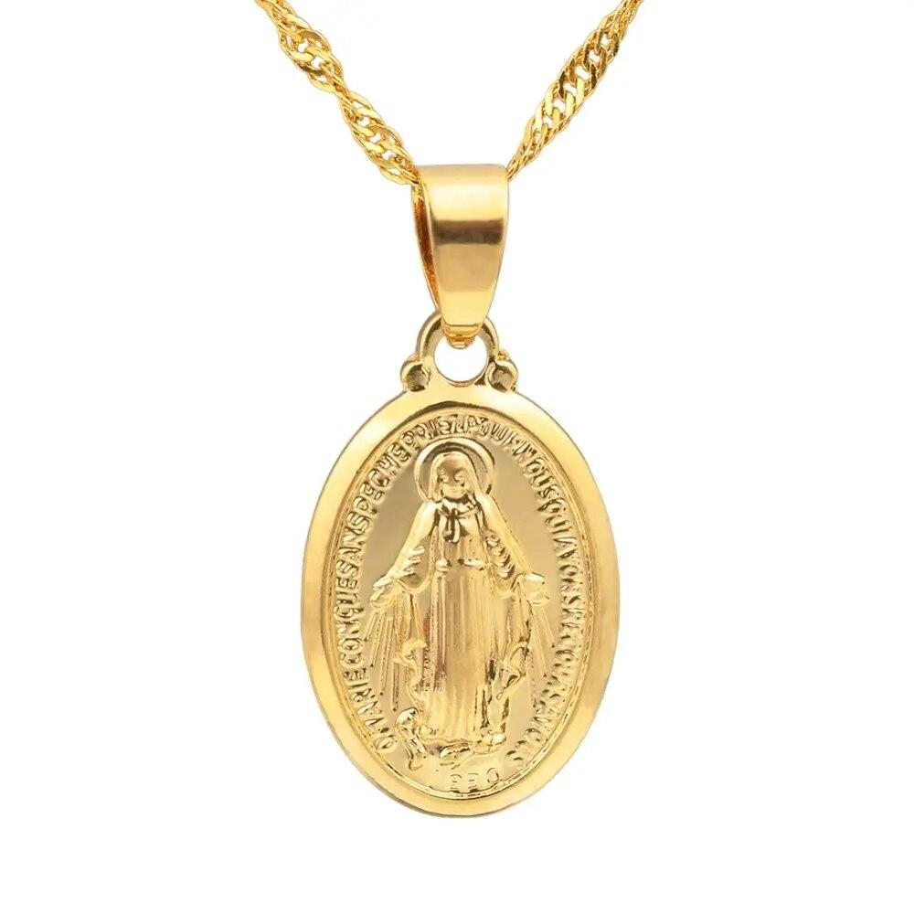 Anniyo Halskette mit Anhänger „Jungfrau Maria“ für Damen, silberfarben/goldfarben, Schmuck Unserer Lieben Frau, Colar Cross, trendige Kette@006210