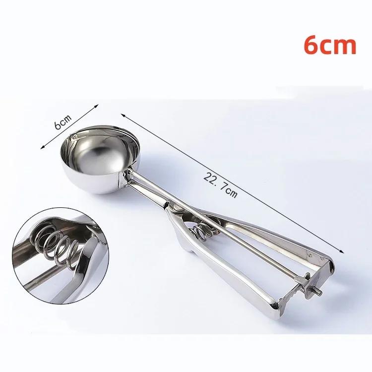 Stainless Steel Ice Cream Spoon Spring Handle Mash Potato Watermelon Ball Spoon Ice Cream Mold Home Kitchen Accessories Gadgets