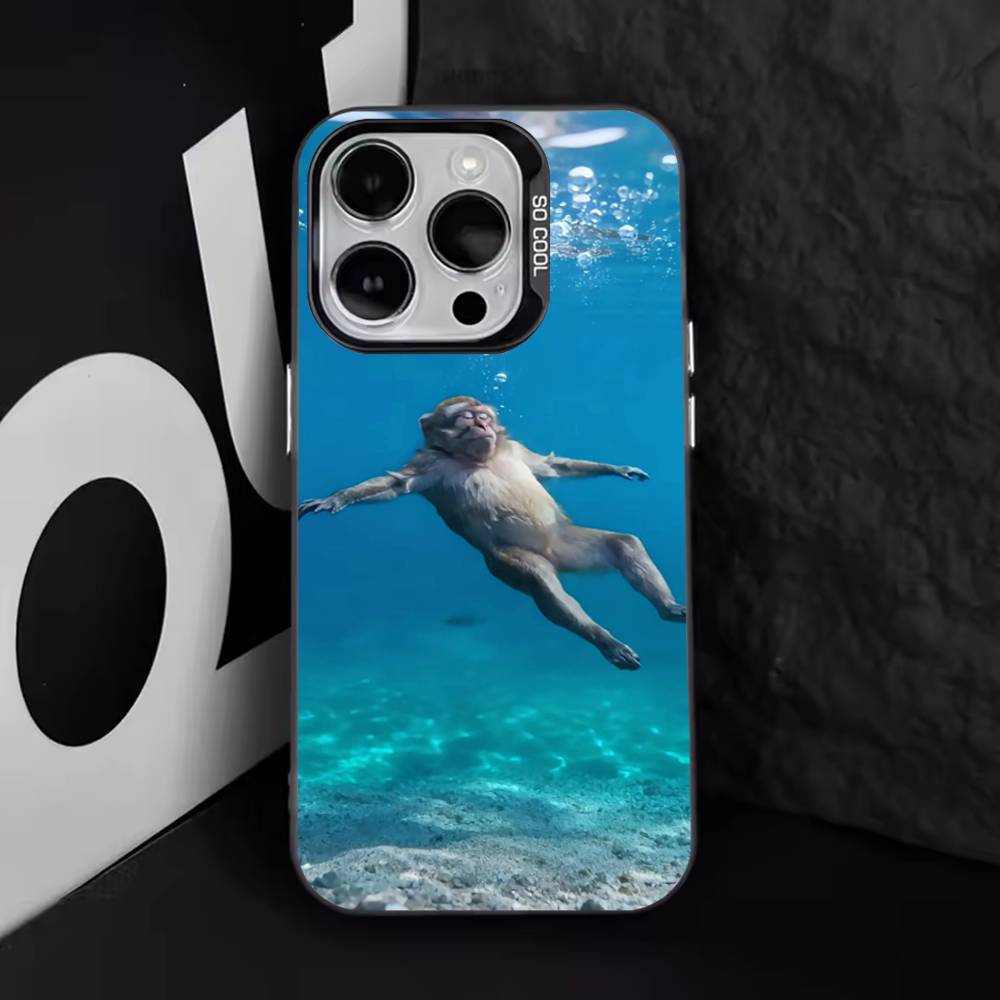 Funny Cute Monkey Phone Case For iPhone 11,12,13,14,15,16,17,Pro,Max,Plus,E,Air,Mini IMD Matte Black
