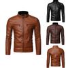 Men's Leather Jacket Spring and Autumn Thin Style Stand Collar Striped PU Leather Jacket Motorcycle Leather Jacket