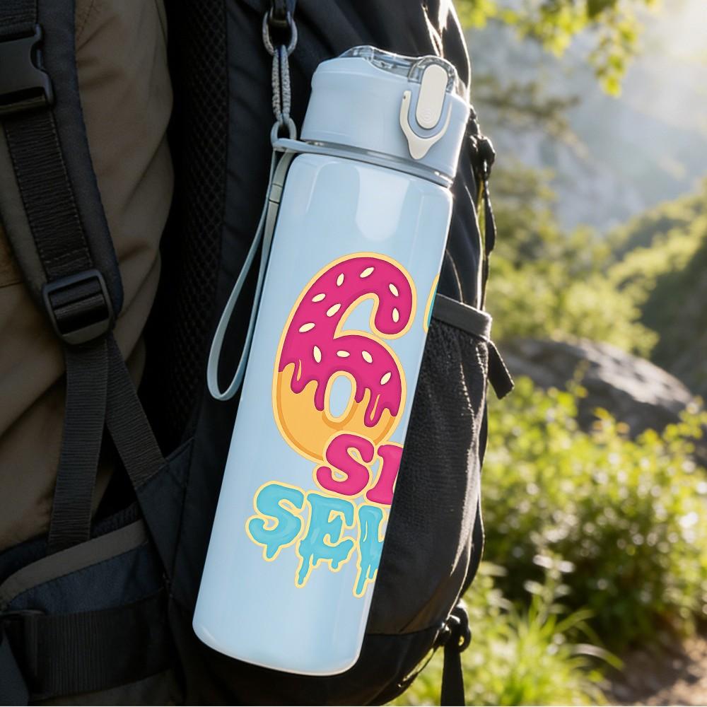 1PC 67 Six Seven Colorful Letter 750ml Color Plastic Sports Water Bottle Leakproof Flip Straw Lid Suitable for Sports Office Home Use
