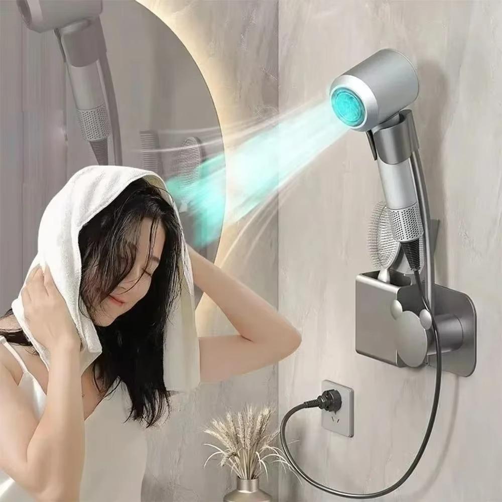 Free Hands Hairdryer Storage Rack Wall-mounted Air Duct Storage Rack Hair Dryer Organizer  Bathroom