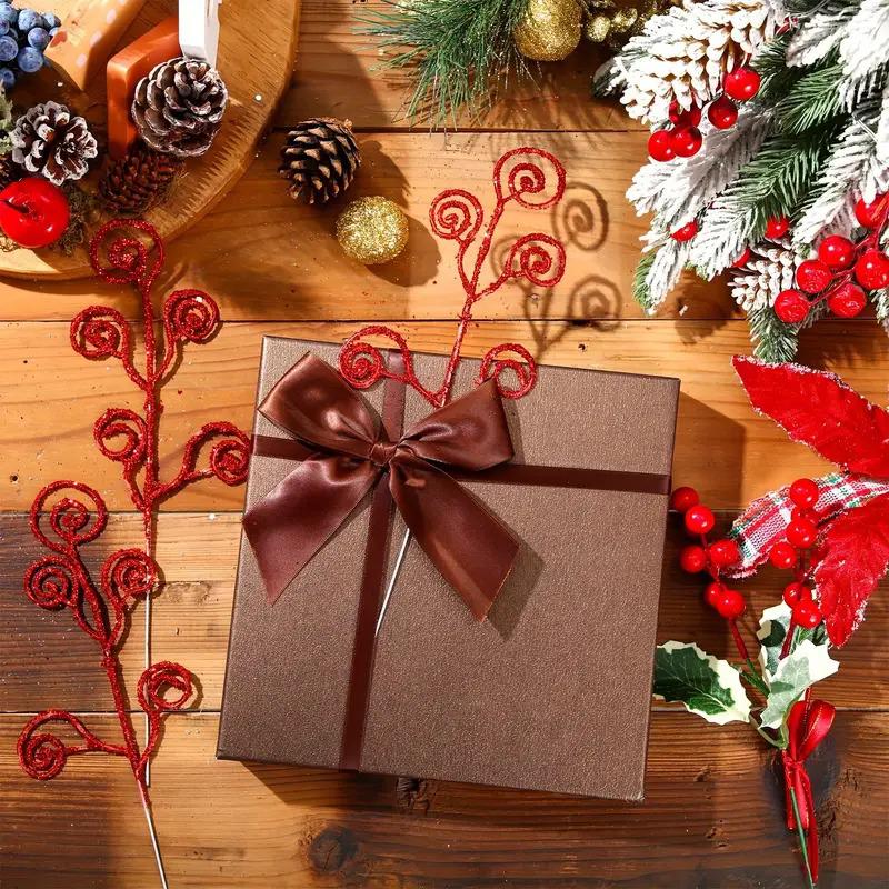 10 Stück/Set Lockiger Baum Pick Weihnachten Künstlicher Stiel Pick Hochzeit Spray Zweig Glitzer Baumdekoration Ornament Vasenfüller 5 Farben