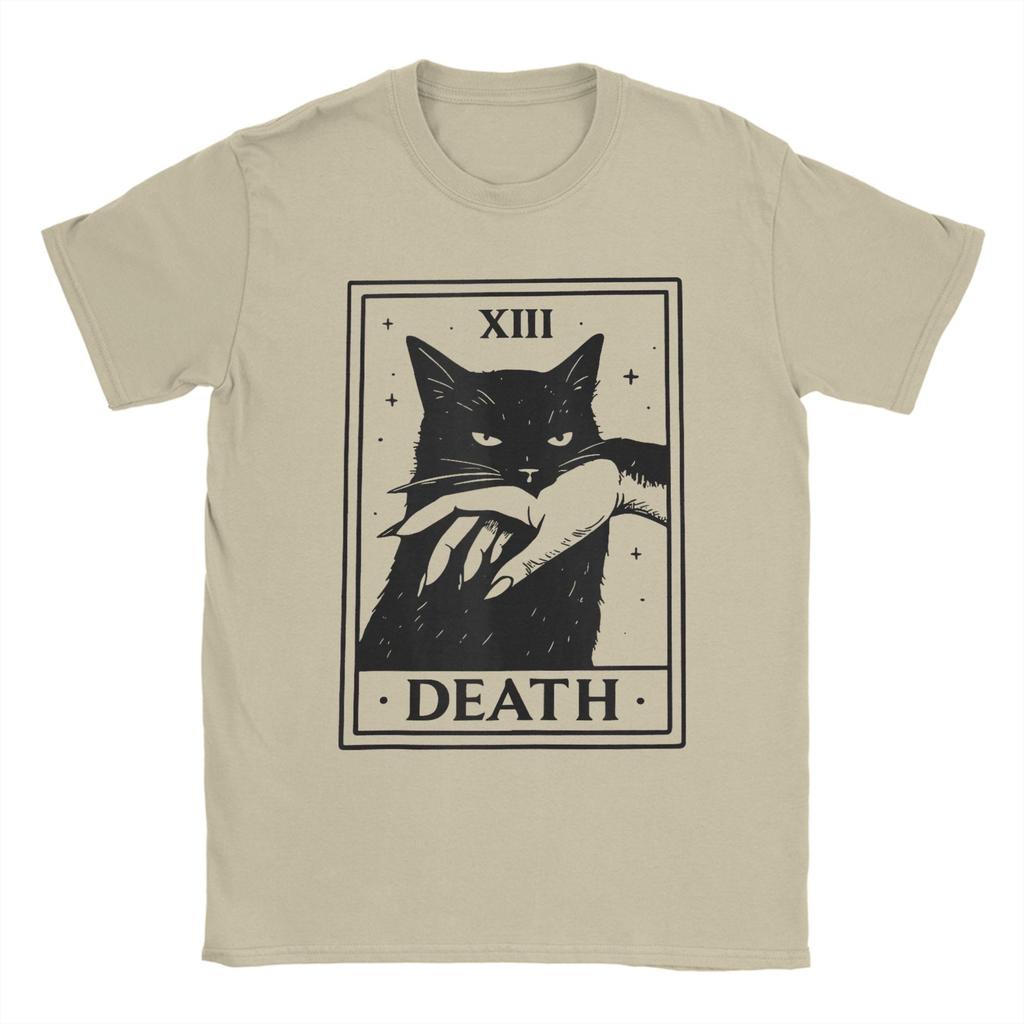 Men's Black Cat Tarot Death Halloween Witchy Cat Lover T Shirt Cotton Clothes Novelty Short Sleeve Crewneck Tees Classic T-Shirt