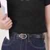 Imitation Leather Women Belt Versatile Solid Color Design Irregular Oval Buckle Pin Waistband Dress