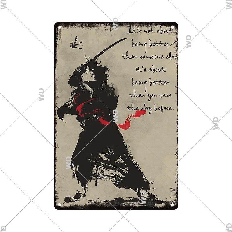 Retro-Kunst im japanischen Stil, Vintage-Samurai-Poster, Blechschild, dekorative Metalltafel, Wandplatte, Schilder, Wohnzimmer, Schlafzimmer, Heimdekoration