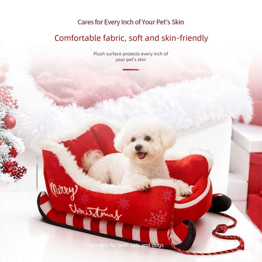 Gemütliches Weihnachtsschlitten Haustierbett Abnehmbar Waschbar Haustier Warmes Sofa Rutschfester Boden Katze Hund Nest Katze Hund