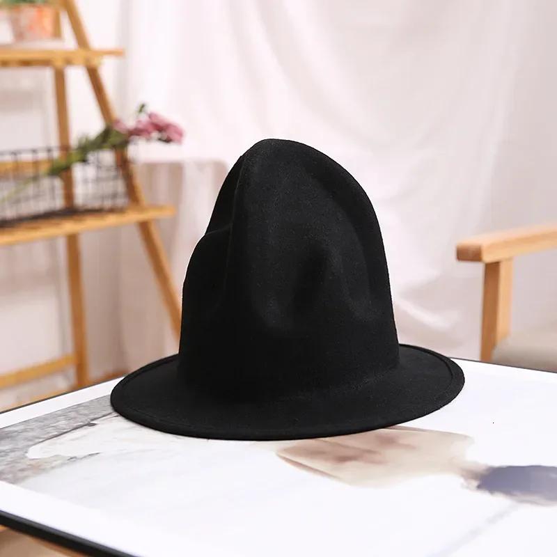 Pharrell Hut Filzhut Für Frau Männer Kappen Schwarze Kopfbedeckung Männlich 100% Australische Wolle Hut Höhe 18cm Solide Klassische Fedora Kappe m (56 to 58cm) black