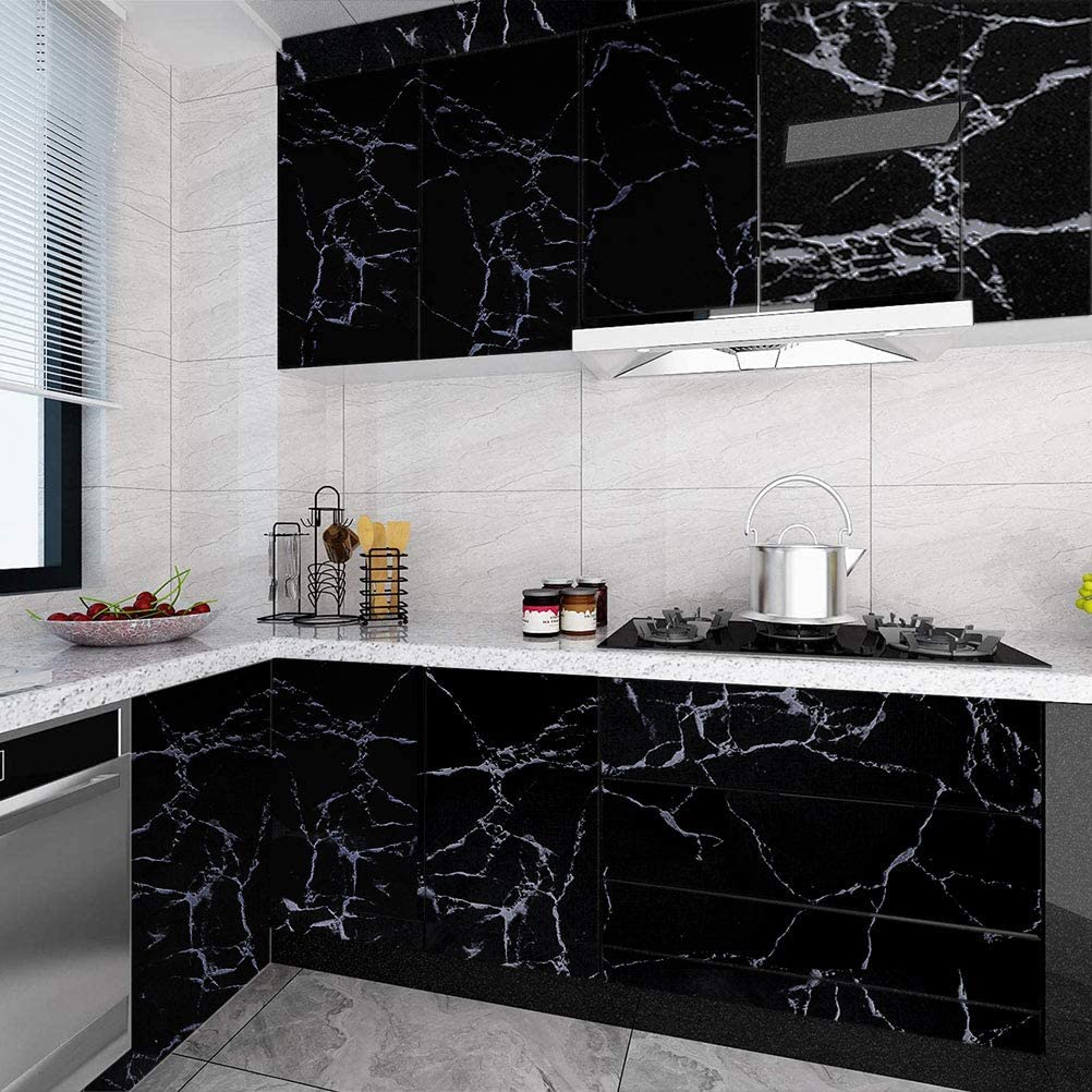 HDHome Black Marble Wallpaper Self-Adhesive Wallcoverings Waterproof Vinyl Peel and Stick Wallpaper  for Home Bedroom Wall Decor