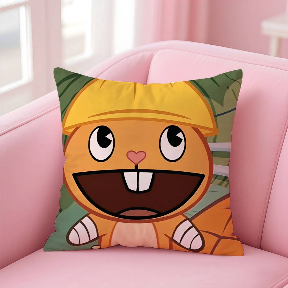 N-Nutty H-Happy Tree F-Friends Pillow Case Comfort Sofa Bed Silky Elegant Invisible Zipper Custom Decorative Cushion Cover