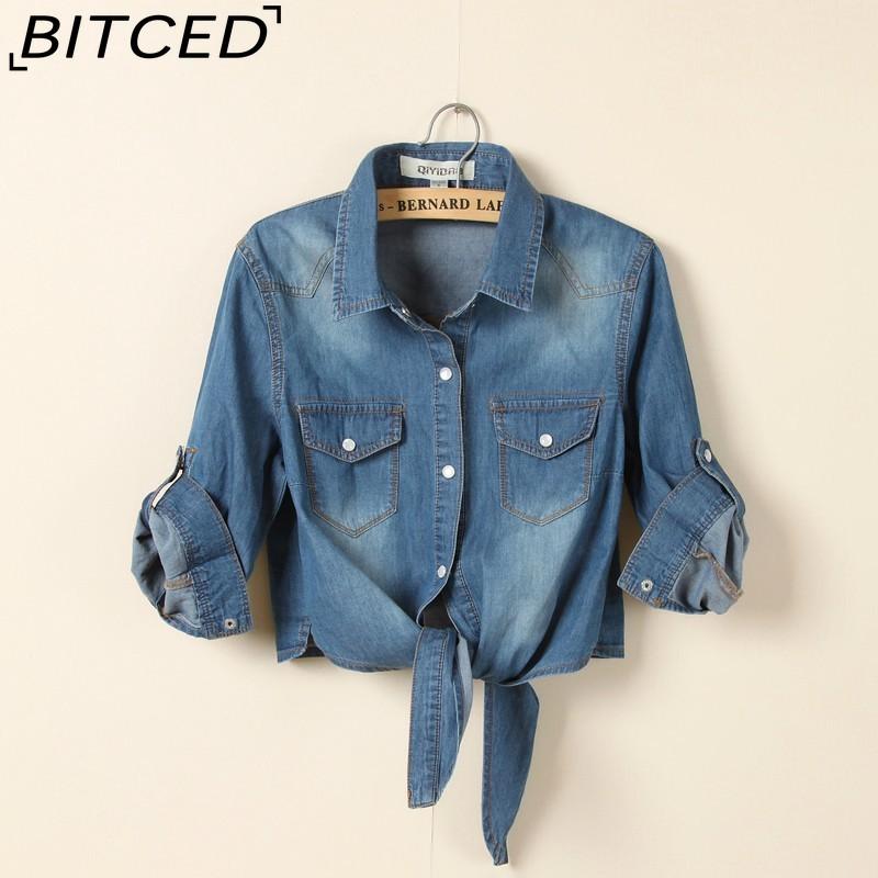 

BITCED Tie-Knot Mid-Sleeve Short Cape Denim Shirt for Women Lightweight Short Jacket XXXL темно-синий