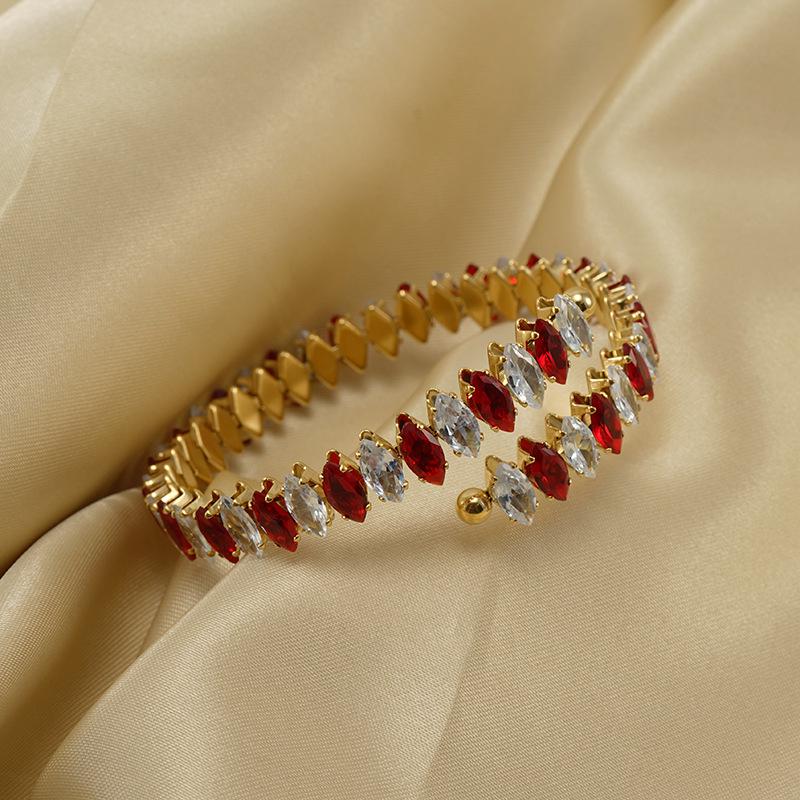 European and American 18K Gold Plated Zircon Stainless Steel Adjustable Geometric Bracelet for Women