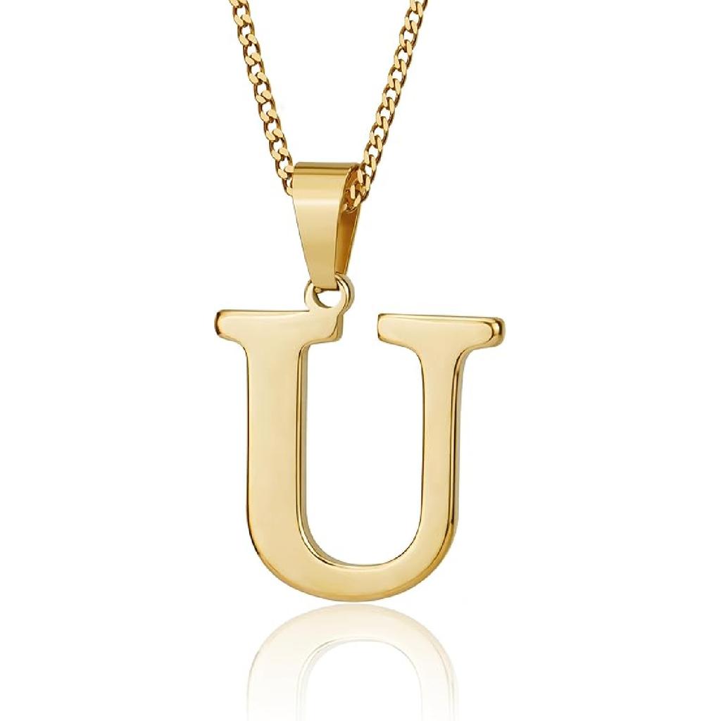 Suweibuke Initial Necklace for Men Women Boys Girls, 18K Gold Plated 26 Letters Pendant Necklace, Personalized Jewelry Gifts