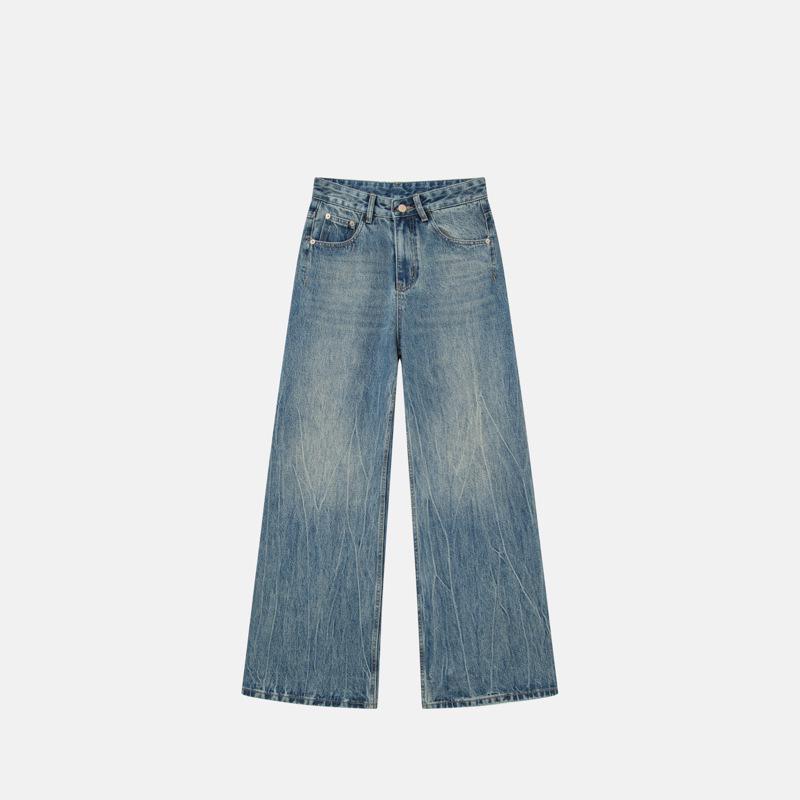 2025 Autumn High-Waisted Wide-Leg Retro Washed Non-Stretch Jeans XL
