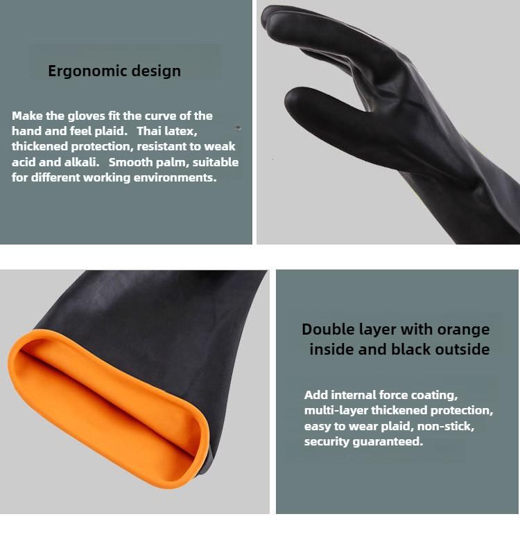Säure- und Alkalibeständige Handschuhe aus Gummi, Schwarz, doppelwandig, verlängert und verdickt, Industrielle Chemikalienschutzhandschuhe