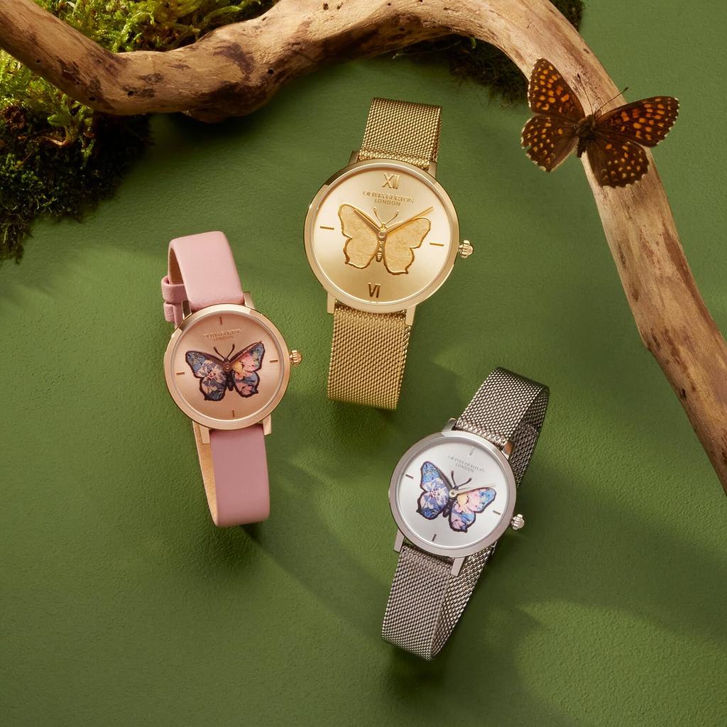 Authorized Dealer Olivia Burton Watch Ladies Ob24000126 Signature 28mm Butterfly Ultra Slim Rose Gold Mellow Rose Leather Strap Watch [OLIVIA BURTON]