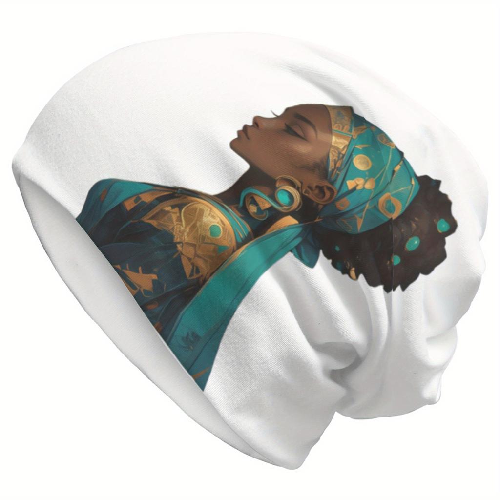 African Inspired Graphic Pattern Soft Fabric Beanie Unisex Knitted Casual Skull Cap Polyester Spandex Blend Stretchable