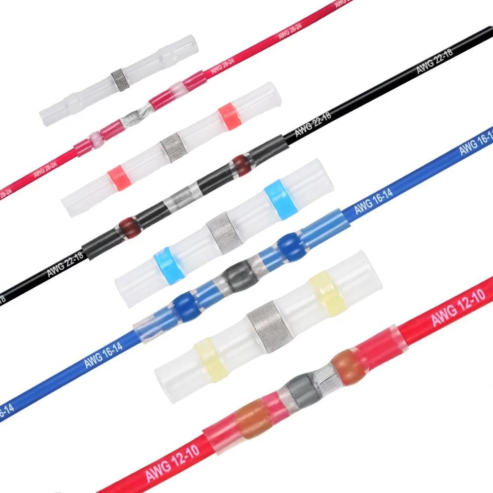 100PCS Heat Shrinkable Wire Connectors SST21 Waterproof Sleeve AWG22-18 Butt Electrical Splice Tinned Solder Seal Terminal