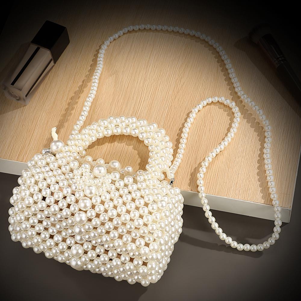 Elegante bolsa de noite com tecelagem de miçangas, estilosa e versátil, bolsa de mão para banquete e festa, bolsa de armazenamento de pérolas para saídas sociais