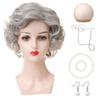 Versatile Short Curly Costume Wig Set For Grandmother Character Halloween Dress Up