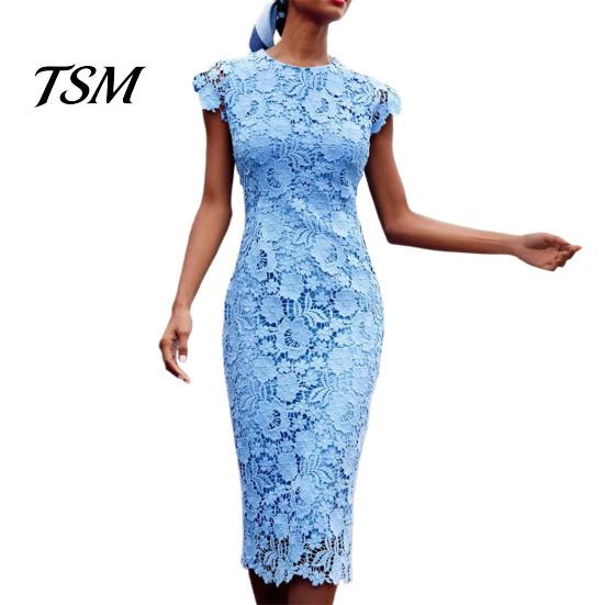 Pencil Dress Fashion Party O Neck Sleeveless Formal Mid Waist Lace Evening for Banquet