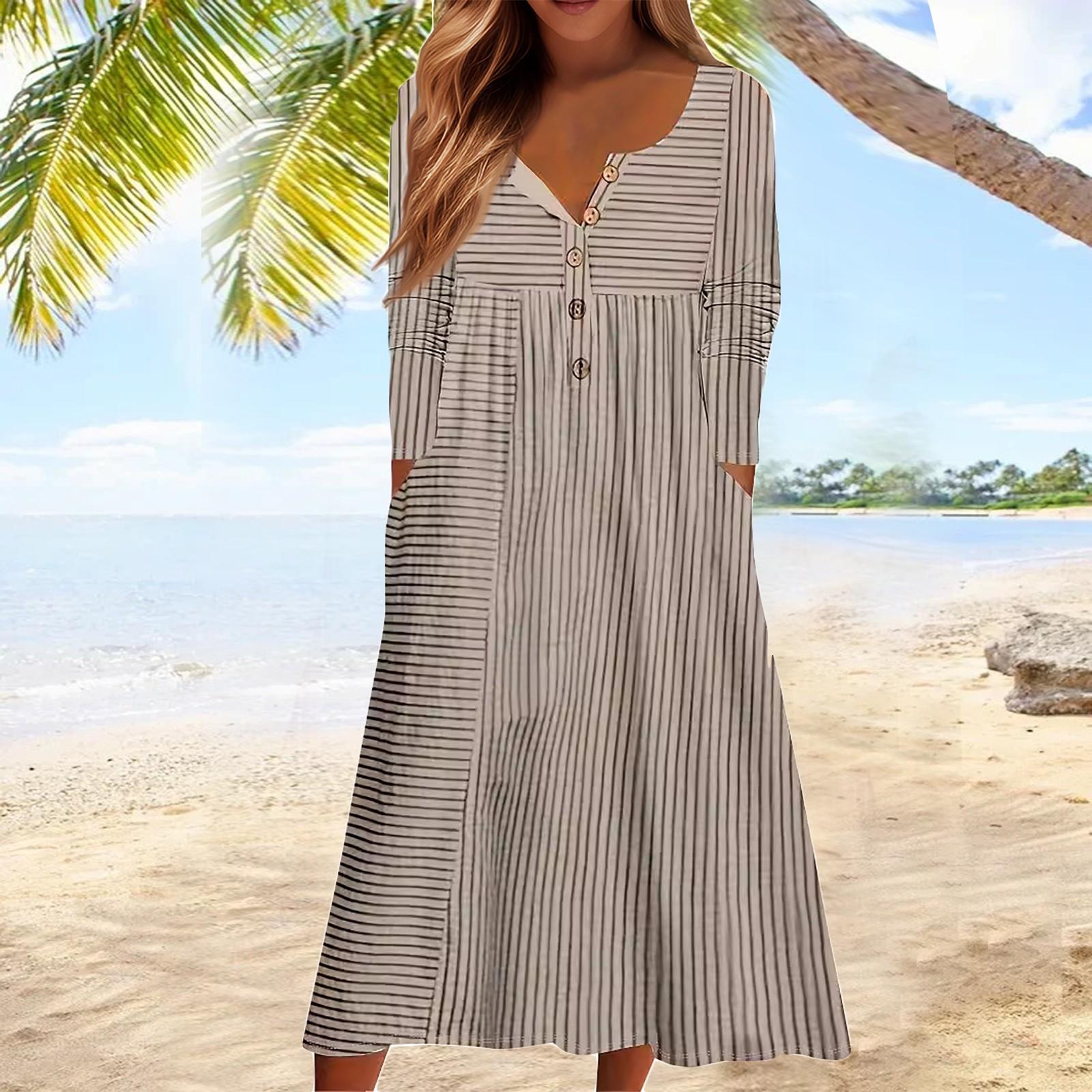 

Женские повседневные модные длинные платья в полоску с принтом в винтажном стиле на осень и зиму с карманом XL светло-коричневого