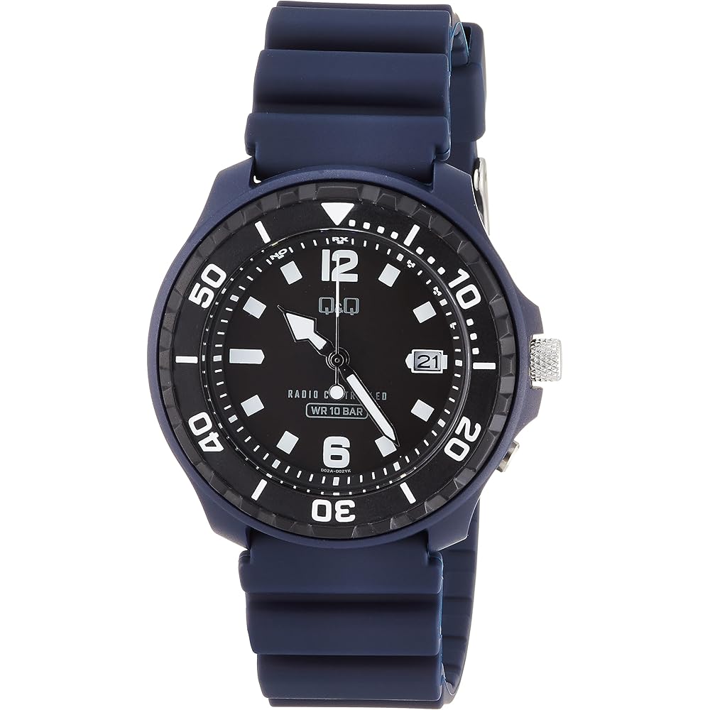 Citizen Q&Q Analog Solar Radio-Controlled Waterproof Watch Date Urethane Band Men s Navy