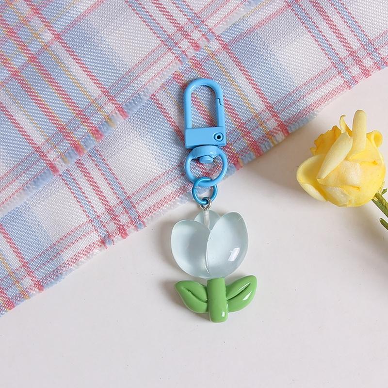 Colorful Resin Flower Keychain Charming Resin Flower Keychain with Tulips Designs for Bag Hanging Decoration