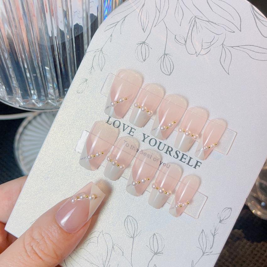 New Small Fresh Sweet French Pearl Nail Art Patch Fake Nails Small Fresh Handmade Wear Nail A28