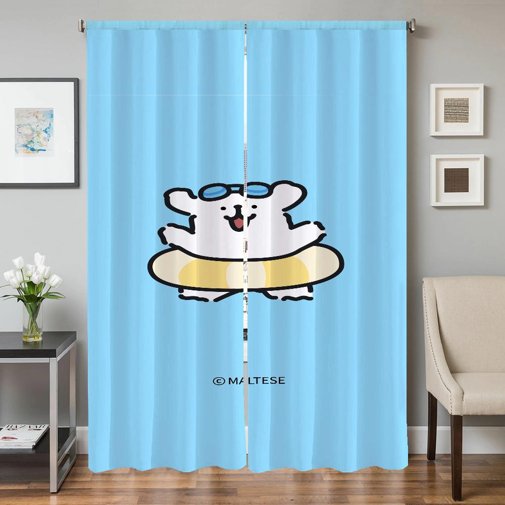 Home Interior Kitchen Curtains for Living Room 2 Pieces Blackout Curtains Door Curtain Maltese Dog Bedroom Decoration Partition