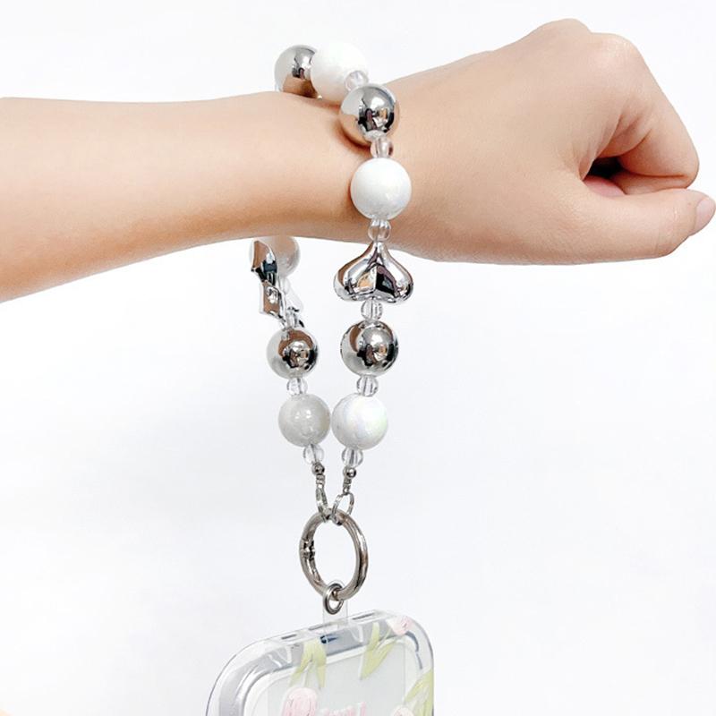 

Чехол для телефона с серебряным бантом Y2K, стильный ремешок для телефона с цепочкой из бисера, ремешок для защиты от потери телефона, брелок для наушников