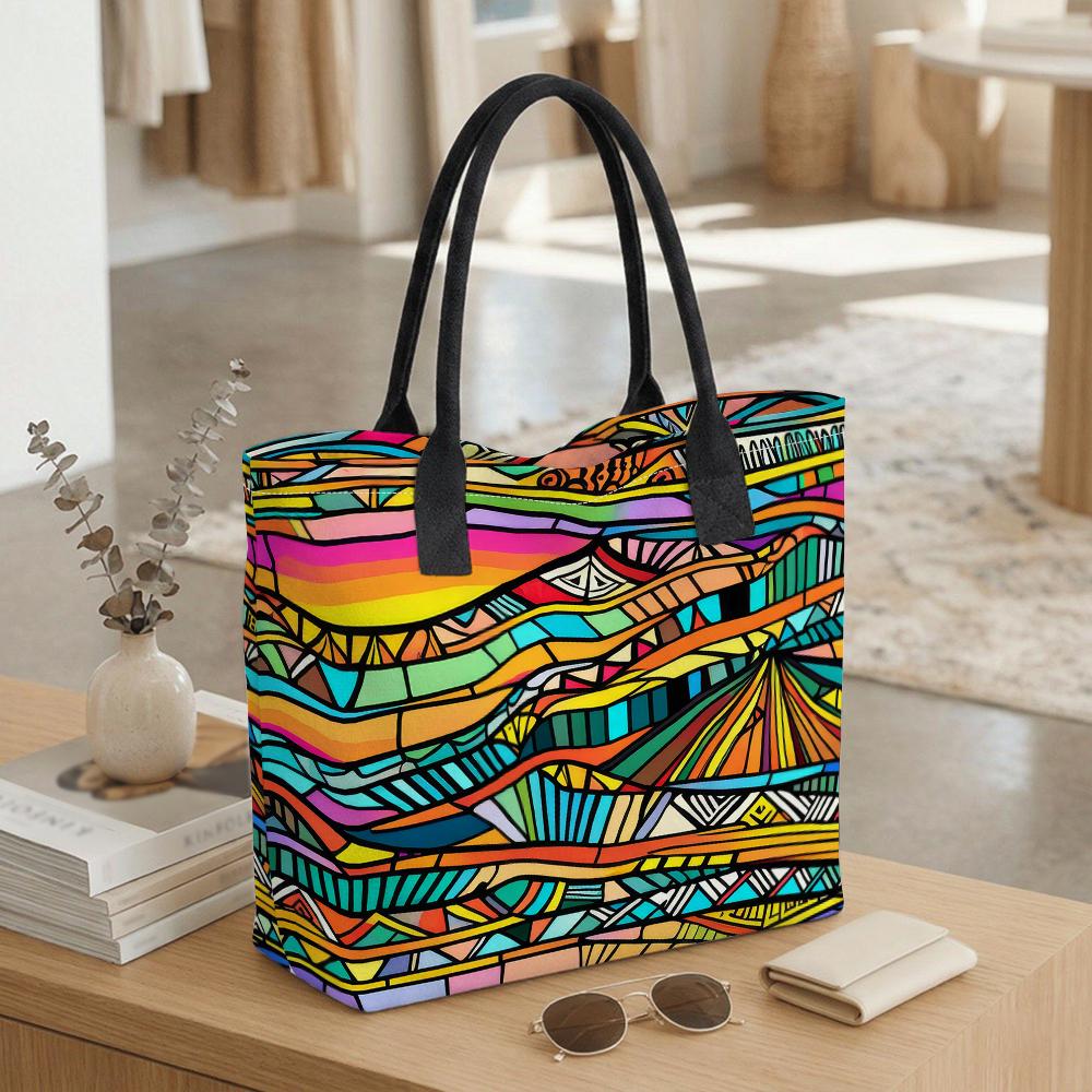 Colorful Geometric Art Tote Bag Fashion Large Capacity Canvas Shoulder Bag for Daily Use