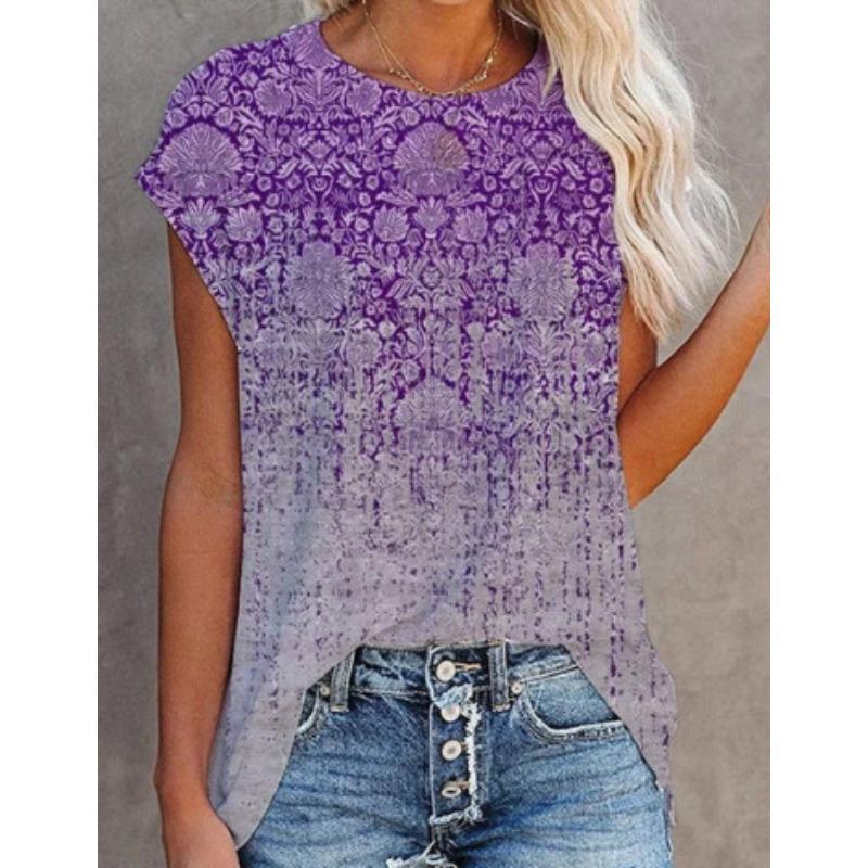 

Fashion women s clothing, digital print short-sleeved top, summer V-neck sexy T-shirt trend 5XL фіолетовий