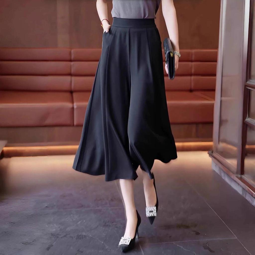 Ice Silk High Waist Wide-Leg Skirt Pants for Women - Summer 2026 Collection, Thin and Casual Seven-Point Length
