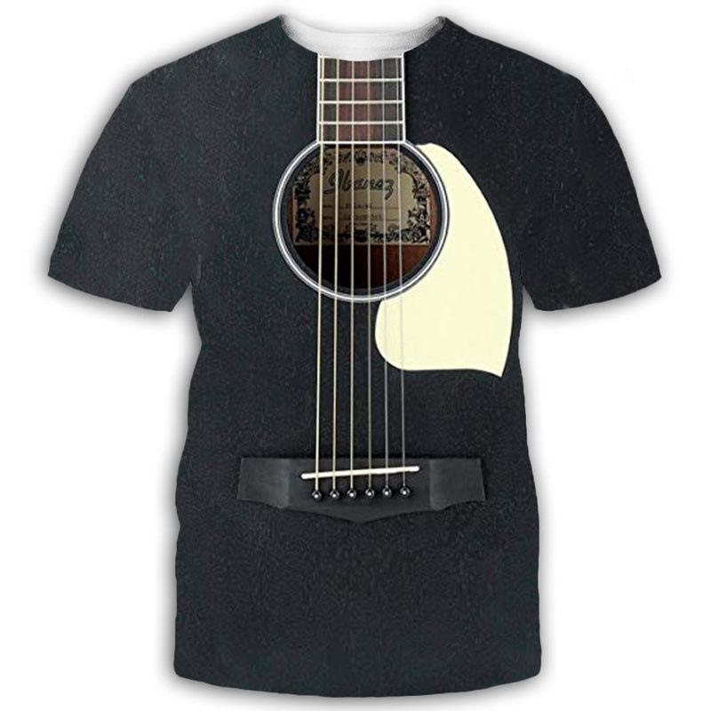 Summer Round Neck 3D Musical Instrument Print Top Fashionable Casual Short Sleeved Men's T-shirts
