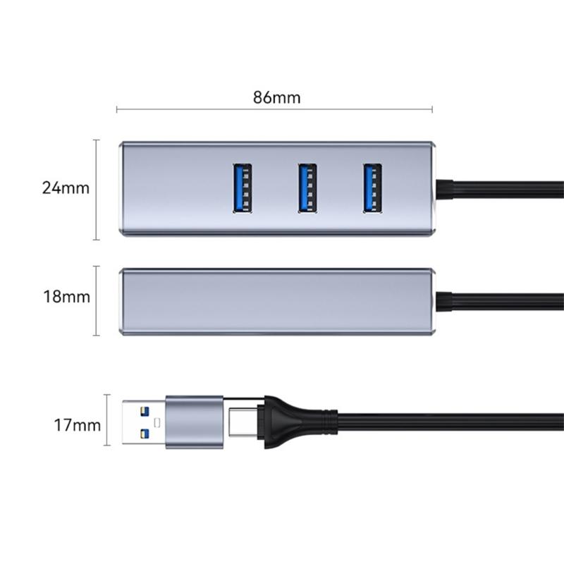 Aluminum Alloy USB C to RJ45 Networking Adapter With USB A Port And 3 USB Hubs Fast Speed 1000Mbps Ethernet Connection