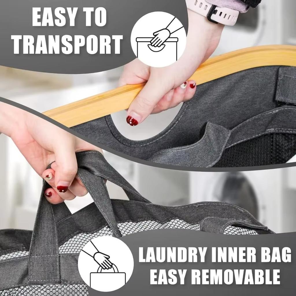 Wood Laundry Hamper Foldable With Lid & Liner Bag Storage Basket