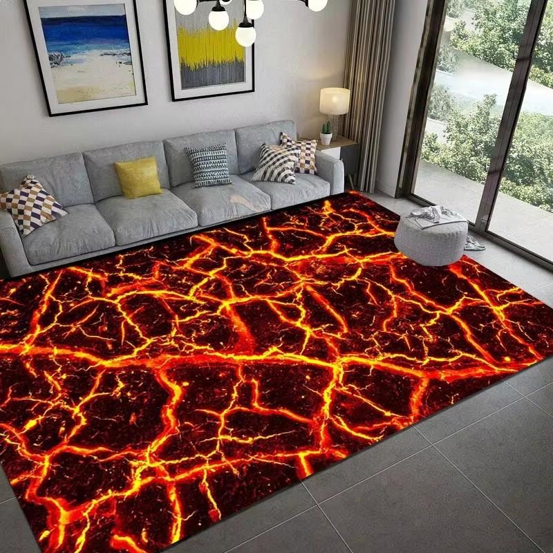 Riesiger 3D-Vulkan-Magma-Teppich, feuriger Lava-inspirierter Teppich für Schlafzimmer, Wohnzimmer, rutschfeste Fußmatte, Kinderzimmer-Spielzimmer-Fußmatte
