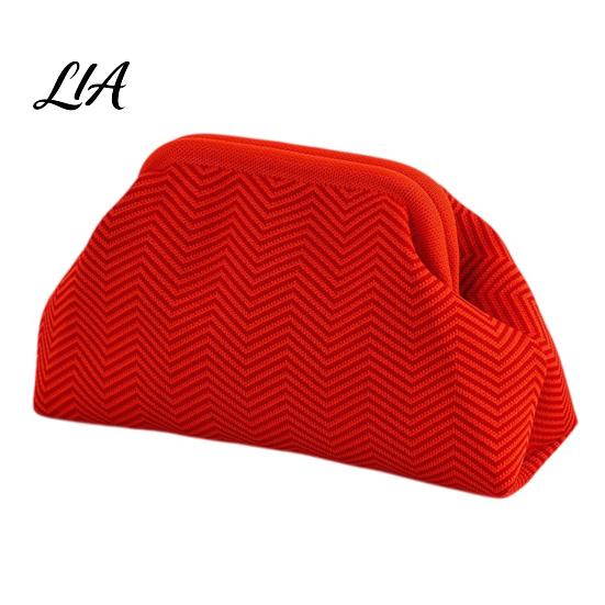 Portable Small Organizer for Purse Snap Shut Makeup Bag, Striped Knitted Clutch Pouch, Stylish Toiletry Bag Wide Open Cosmetic Pouch Brushes