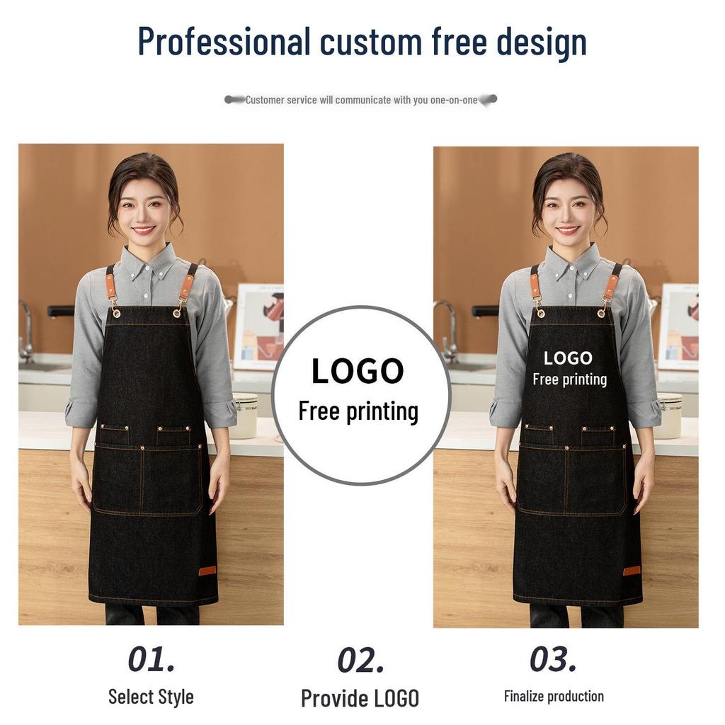 Waterproof Oil-Proof Fashion Denim Apron for Adults - Perfect for Kitchen, Catering, and Coffee Shop Work