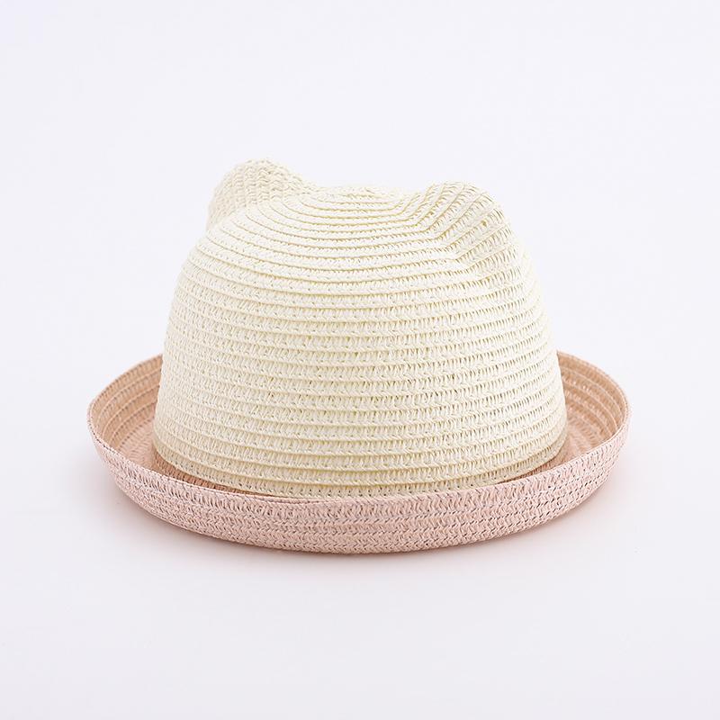 

Kids Cartoon Straw Hat 48-50cm 1-3Y Summer Children Sun Hat Cat Ear Design Wide Brim Beach Cap Baby Boy Girl Play UV Protection 48-50cm розовый