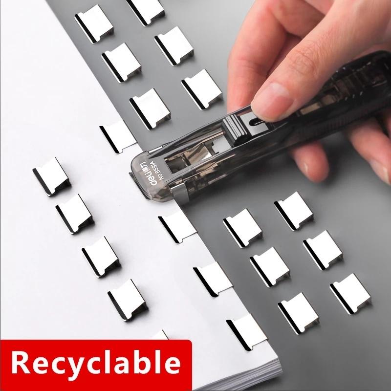 Staple Metal Clip Push Hand Paper Clipper With Refill Fixing Organizing Stapler Reusable Push Clamp For Document File Stationery